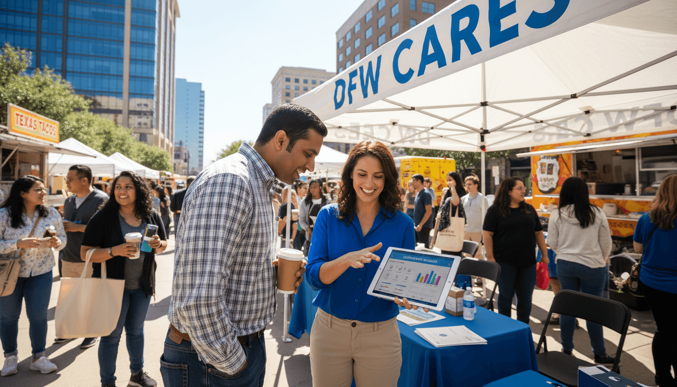 Direct sales professional engaging with visitor during nonprofit activation