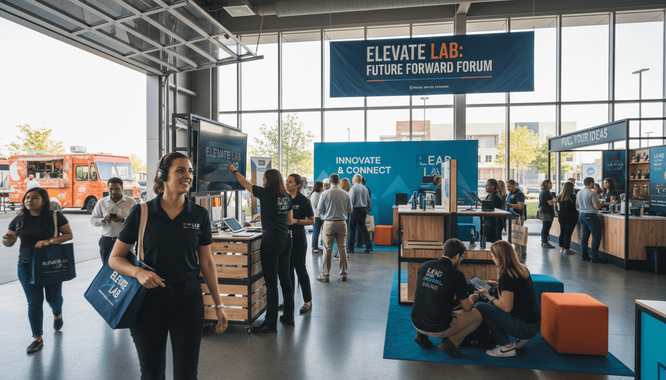 Elevate Lab pop-up event in progress with multiple team members and high foot traffic