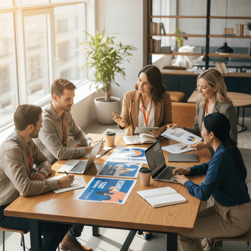 Team collaboration and campaign planning session at Elevate Lab